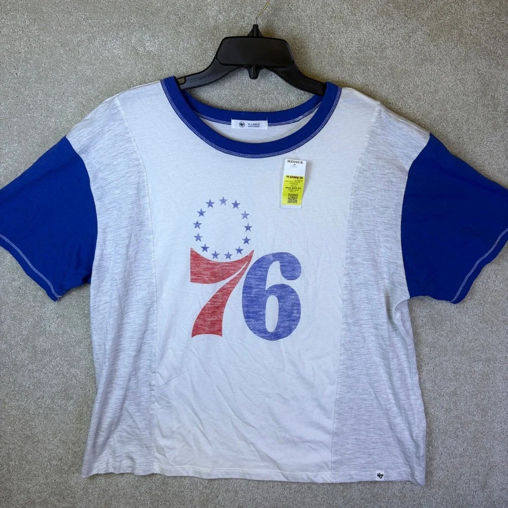 '47 Philadelphia 76ers T-Shirt Womens XL Blue White Crew Neck NBA Fan Tee NEW